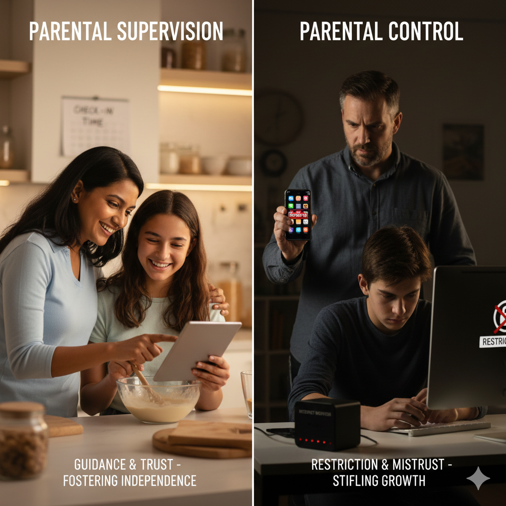 Is parental supervision equivalent to parental control — is one better than the other?
