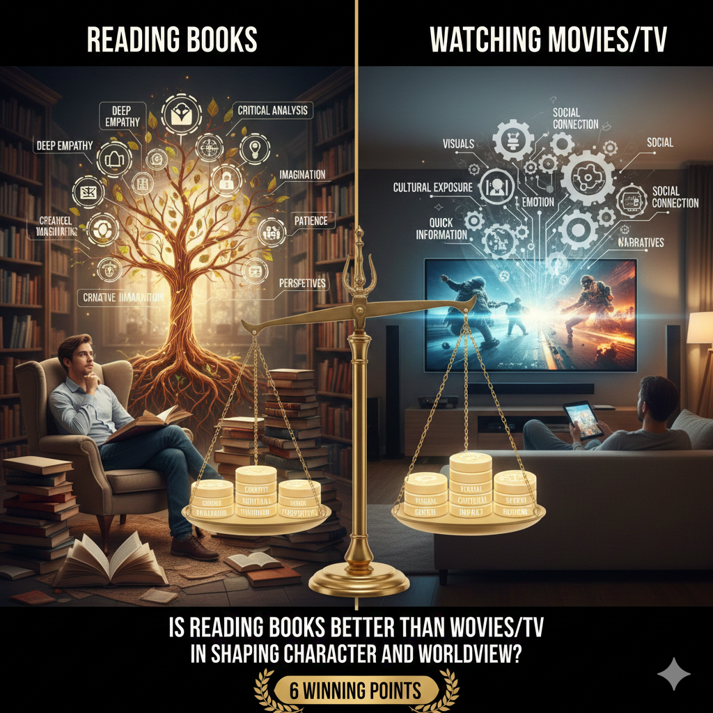 Debate: Is Reading Books Better Than Watching Movies/TV in Shaping Character and Worldview? (6 Winning Points)